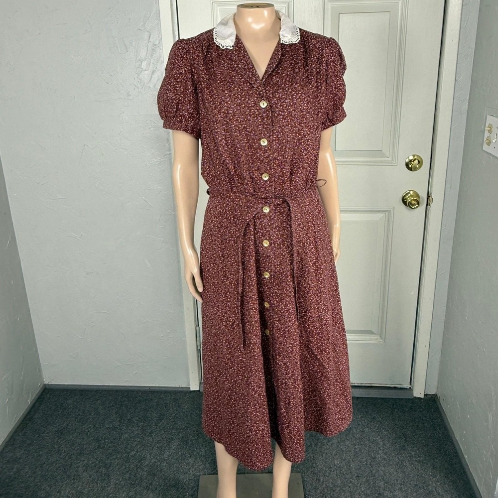 Vintage 70s Byer Too! Women's Dress 13 Cotton Floral Button Prairie Y4-20